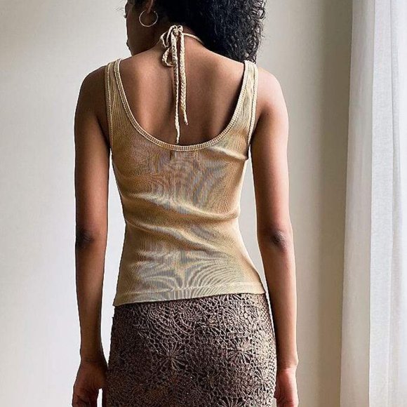 Free People Thalia Crochet Neck Tank Top Tan Small - Picture 2 of 7